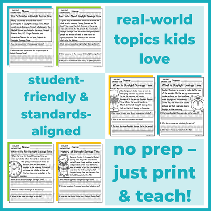 Daylight Savings Time Reading Comprehension Passages + Questions