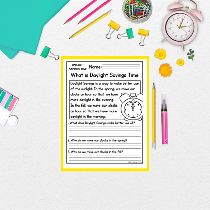 Daylight Savings Time Reading Comprehension Passages + Questions