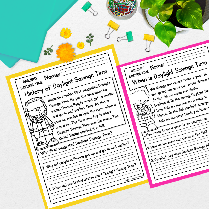 Daylight Savings Time Reading Comprehension Passages + Questions