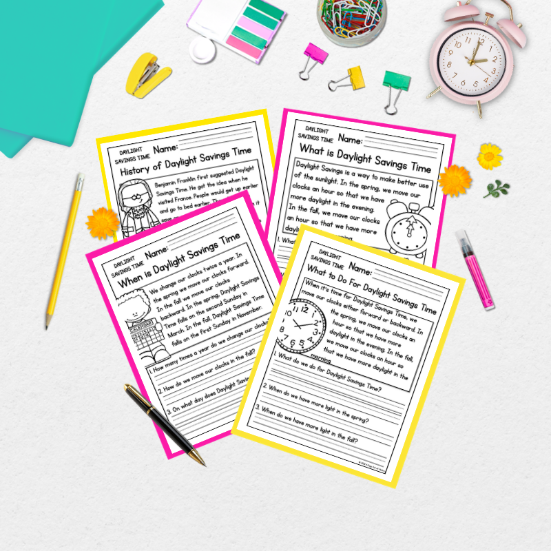 Daylight Savings Time Reading Comprehension Passages + Questions