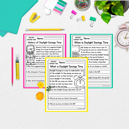 Daylight Savings Time Reading Comprehension Passages + Questions