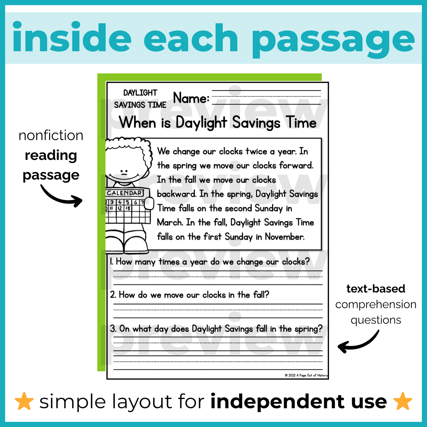 Daylight Savings Time Reading Comprehension Passages + Questions