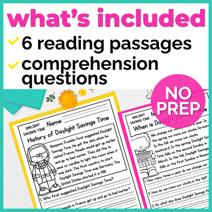 Daylight Savings Time Reading Comprehension Passages + Questions