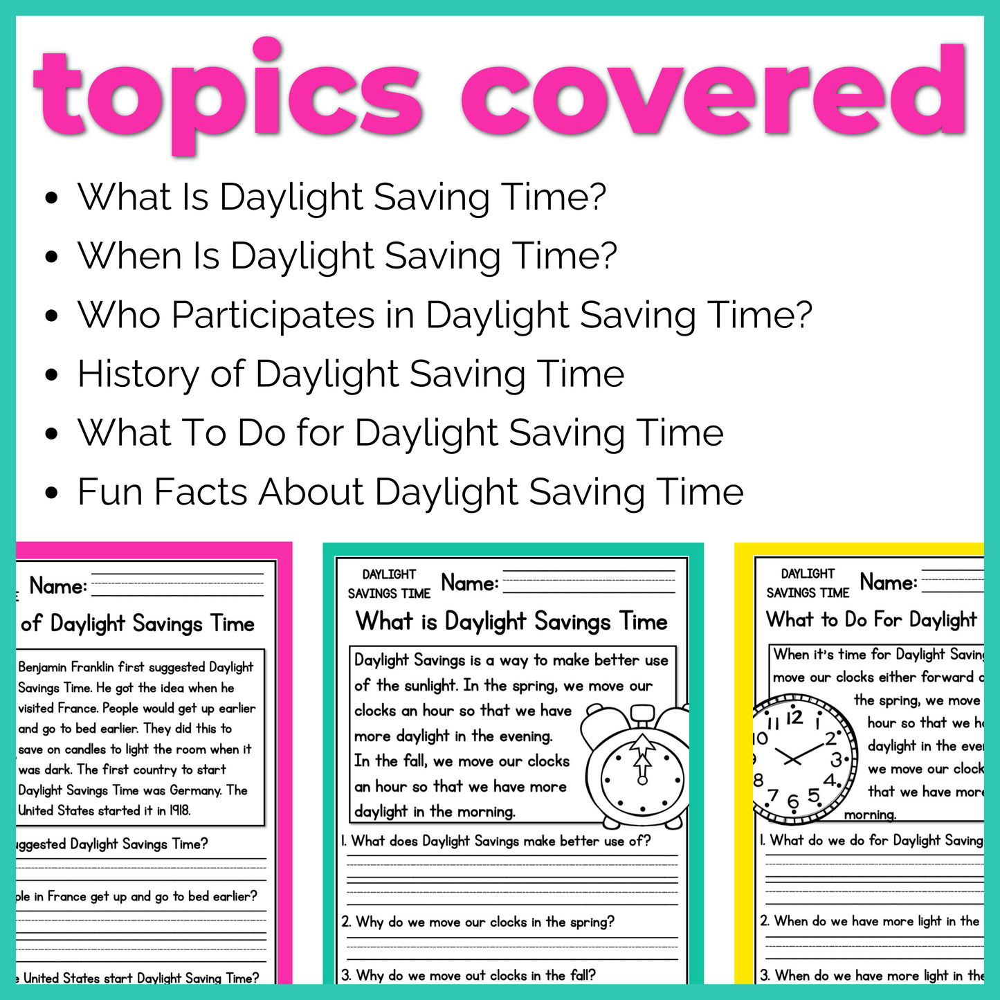 Daylight Savings Time Reading Comprehension Passages + Questions