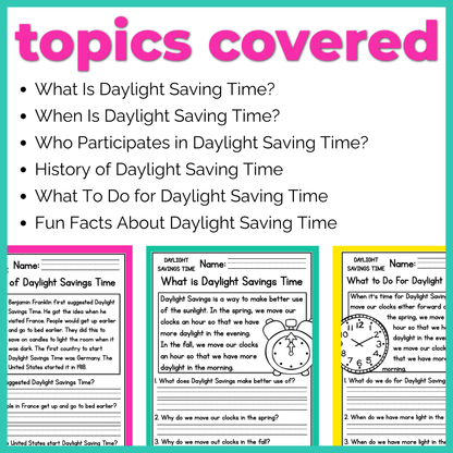 Daylight Savings Time Reading Comprehension Passages + Questions