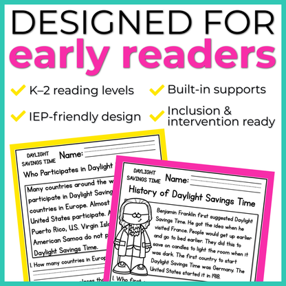 Daylight Savings Time Reading Comprehension Passages + Questions