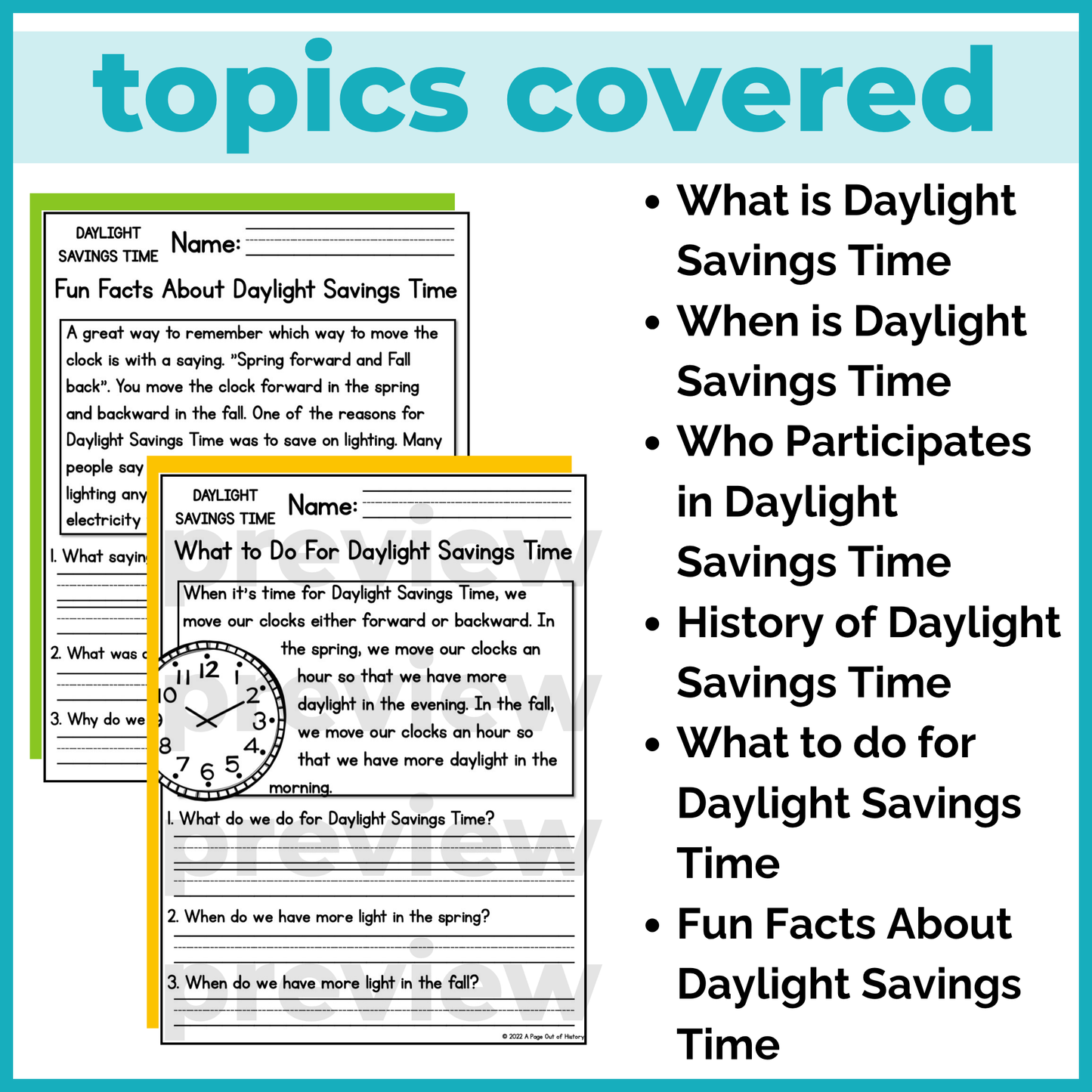 Daylight Savings Time Reading Comprehension Passages + Questions