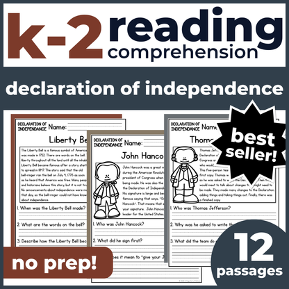 Declaration of Independence Reading Comprehension Passages + Questions
