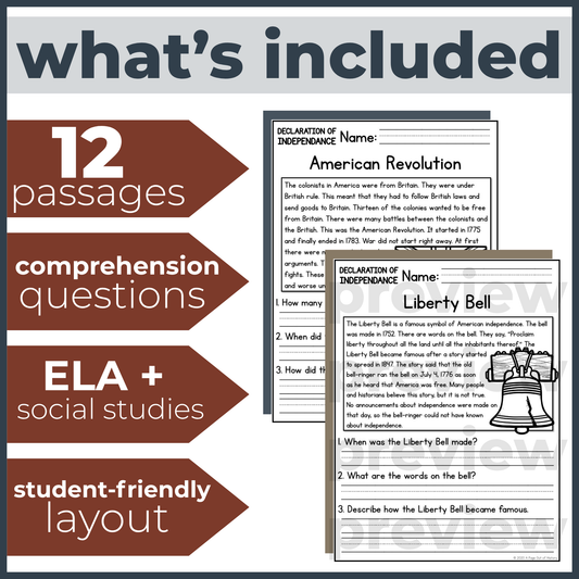 Declaration of Independence Reading Comprehension Passages + Questions