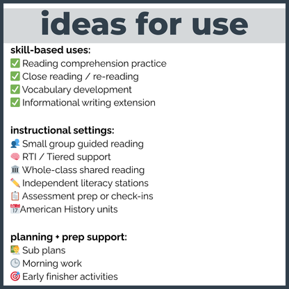 Declaration of Independence Reading Comprehension Passages + Questions