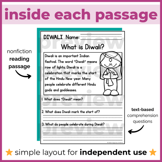 Diwali Reading Comprehension Passages + Questions