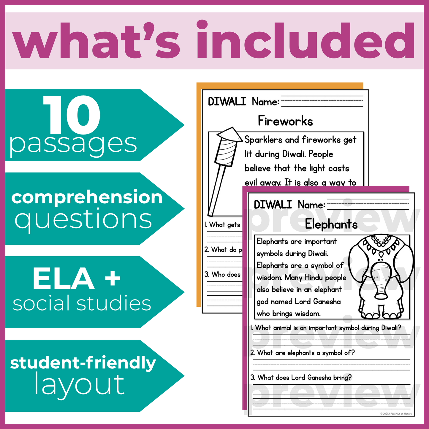 Diwali Reading Comprehension Passages + Questions