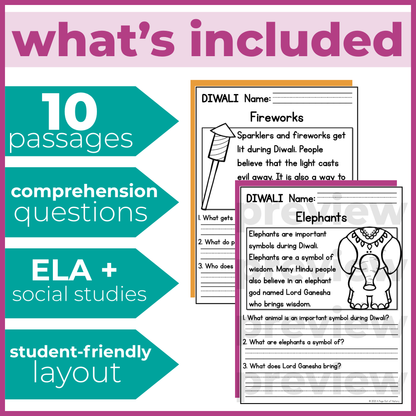 Diwali Reading Comprehension Passages + Questions