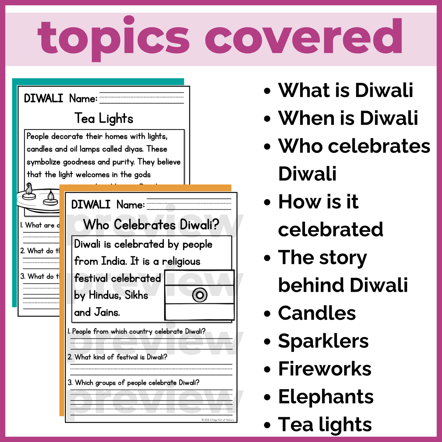 Diwali Reading Comprehension Passages + Questions