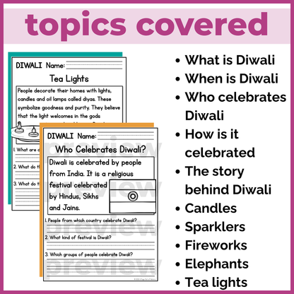 Diwali Reading Comprehension Passages + Questions