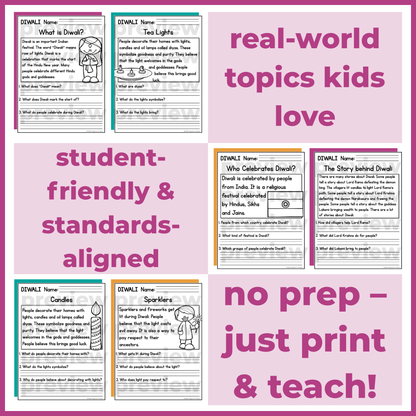 Diwali Reading Comprehension Passages + Questions