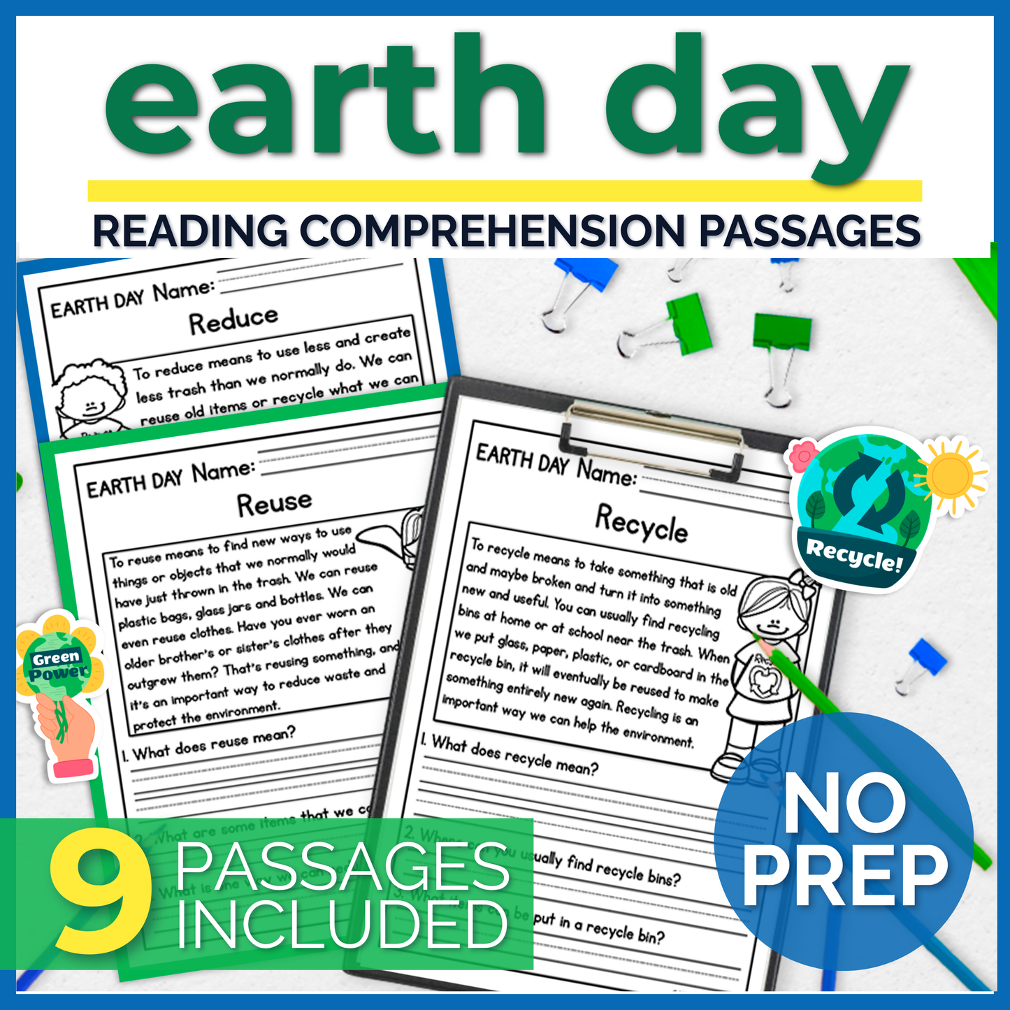 Earth Day Reading Comprehension Passages + Questions