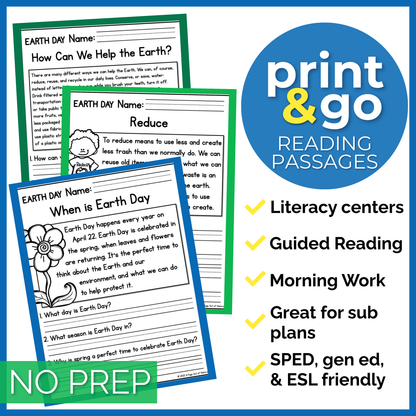 Earth Day Reading Comprehension Passages + Questions