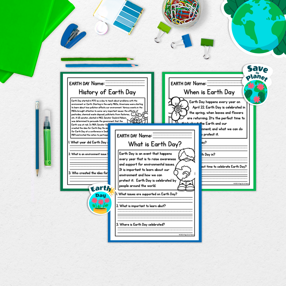 Earth Day Reading Comprehension Passages + Questions