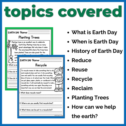 Earth Day Reading Comprehension Passages + Questions
