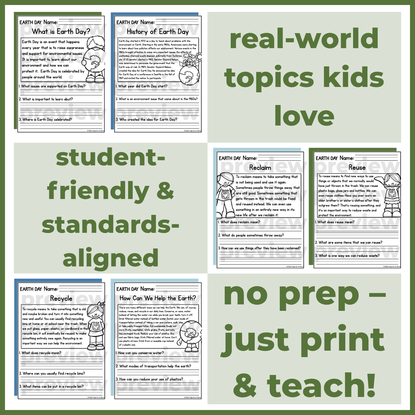 Earth Day Reading Comprehension Passages + Questions