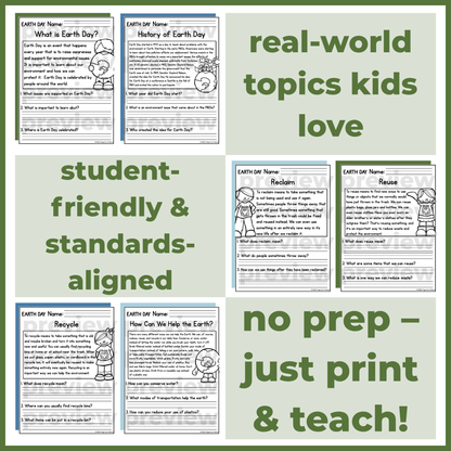 Earth Day Reading Comprehension Passages + Questions