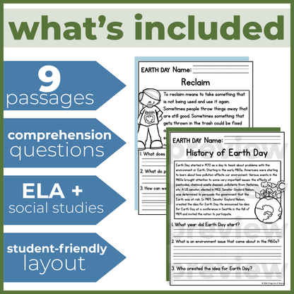 Earth Day Reading Comprehension Passages + Questions