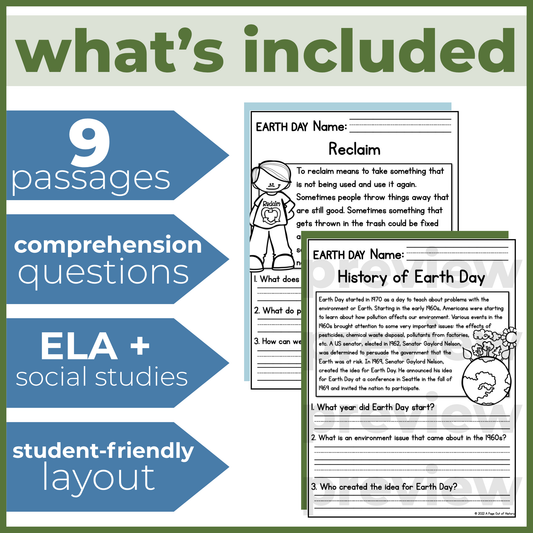 Earth Day Reading Comprehension Passages + Questions