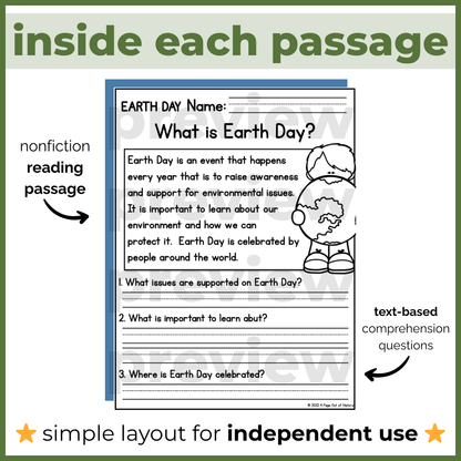 Earth Day Reading Comprehension Passages + Questions