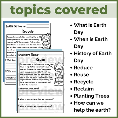 Earth Day Reading Comprehension Passages + Questions
