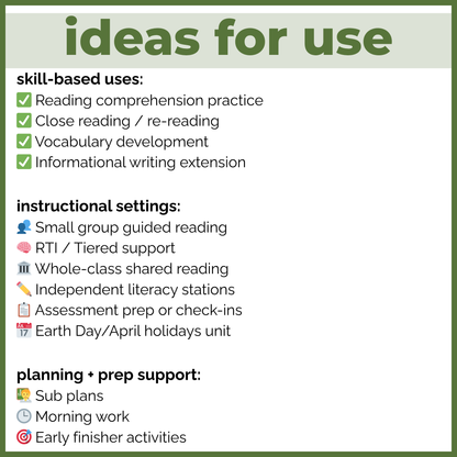 Earth Day Reading Comprehension Passages + Questions