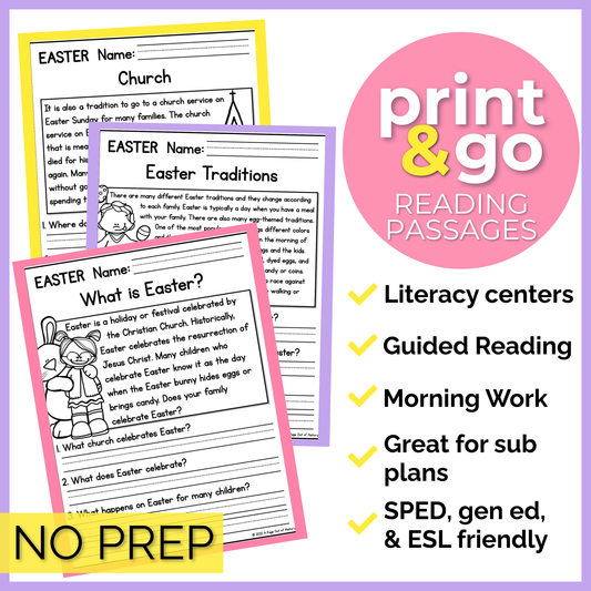 Easter Reading Comprehension Passages + Questions