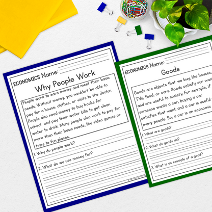 Economics Reading Comprehension Passages + Questions