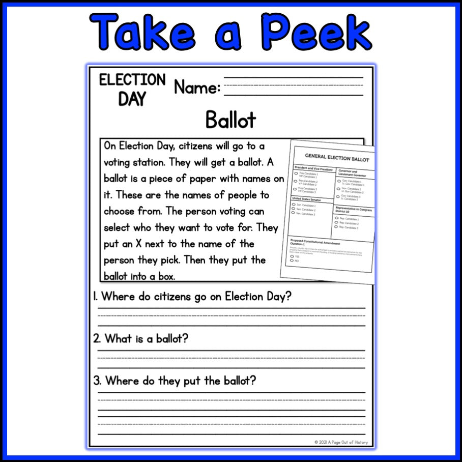 Election Day Reading Comprehension Passages + Questions