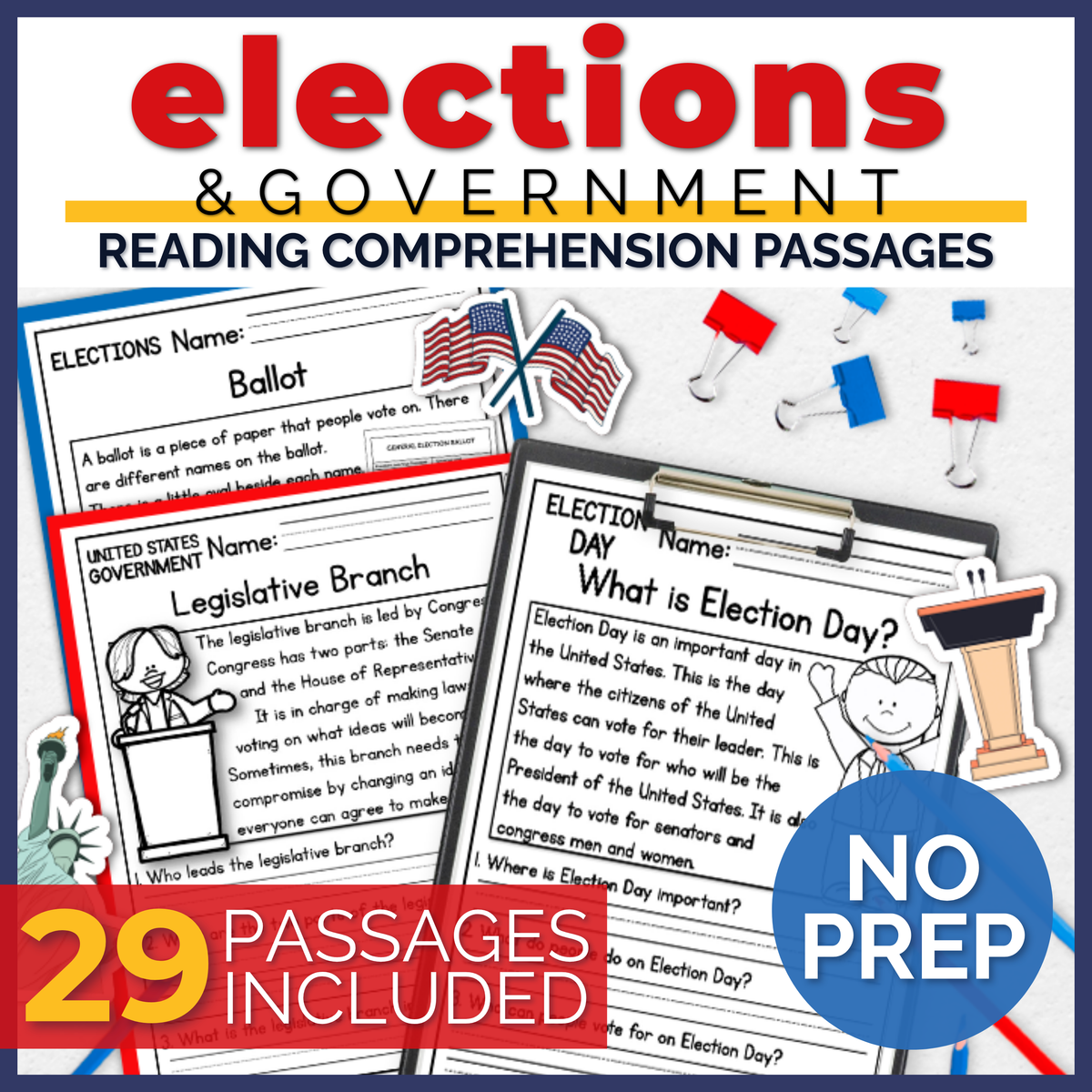 Elections & Government Reading Comprehension Passages + Questions