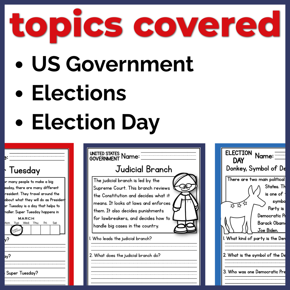 Elections & Government Reading Comprehension Passages + Questions