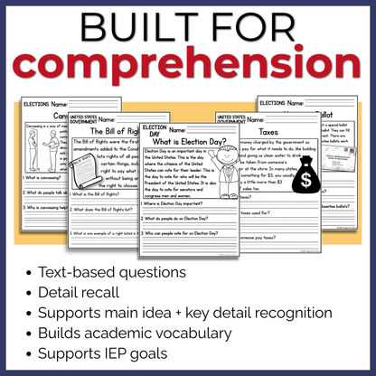 Elections & Government Reading Comprehension Passages + Questions