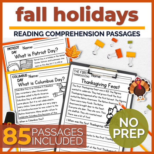 Fall Holidays Reading Comprehension Passages + Questions
