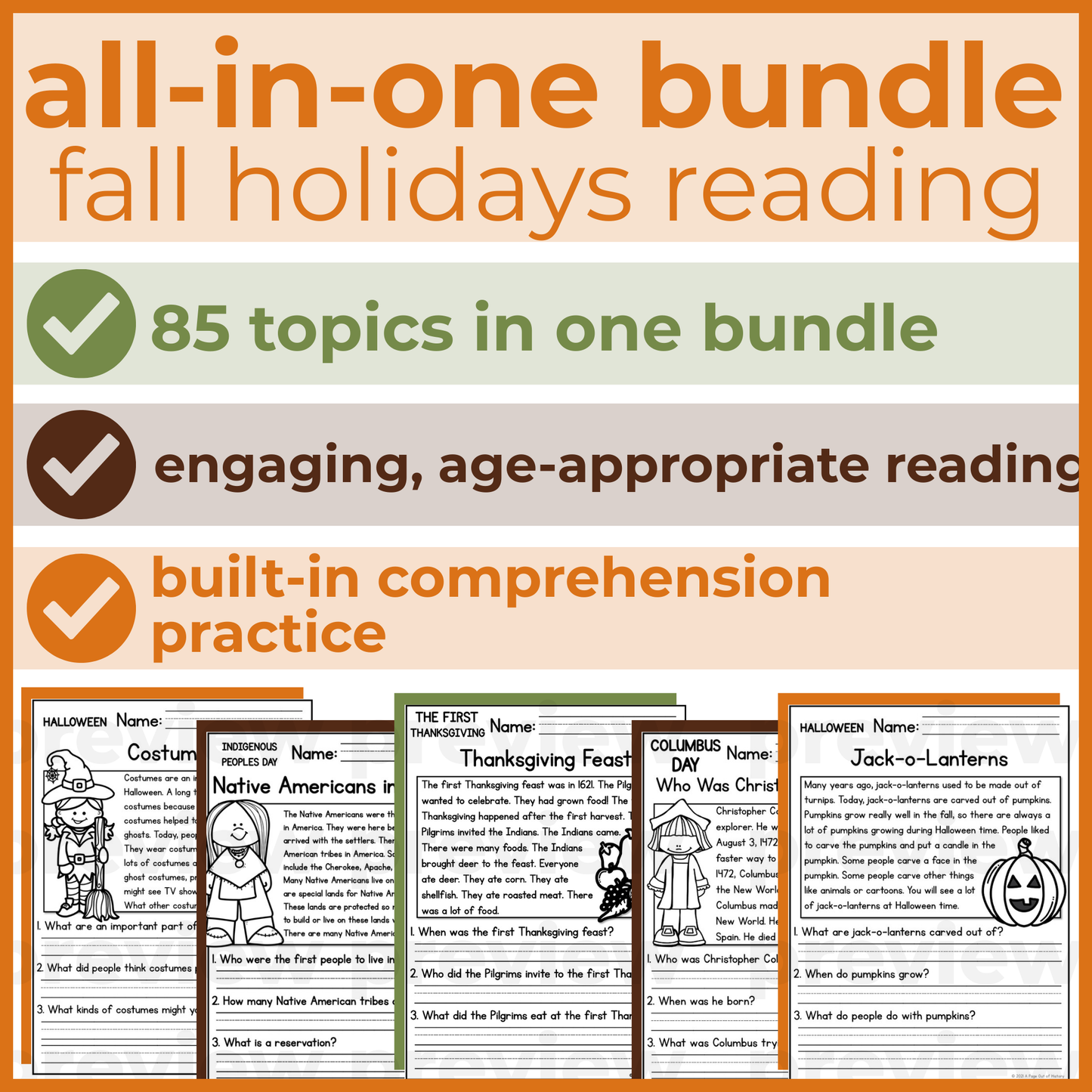 Fall Holidays Reading Comprehension Passages + Questions