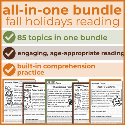 Fall Holidays Reading Comprehension Passages + Questions