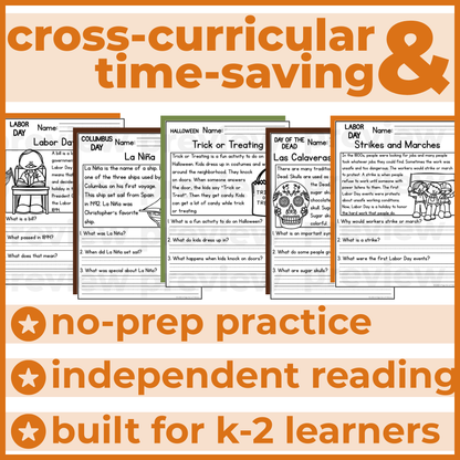 Fall Holidays Reading Comprehension Passages + Questions