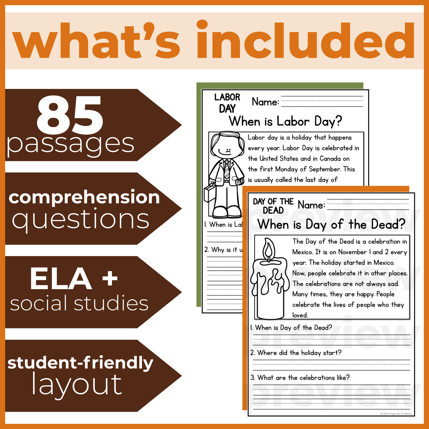 Fall Holidays Reading Comprehension Passages + Questions