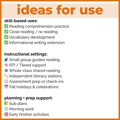 Fall Holidays Reading Comprehension Passages + Questions