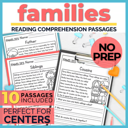 Families Reading Comprehension Passages + Questions