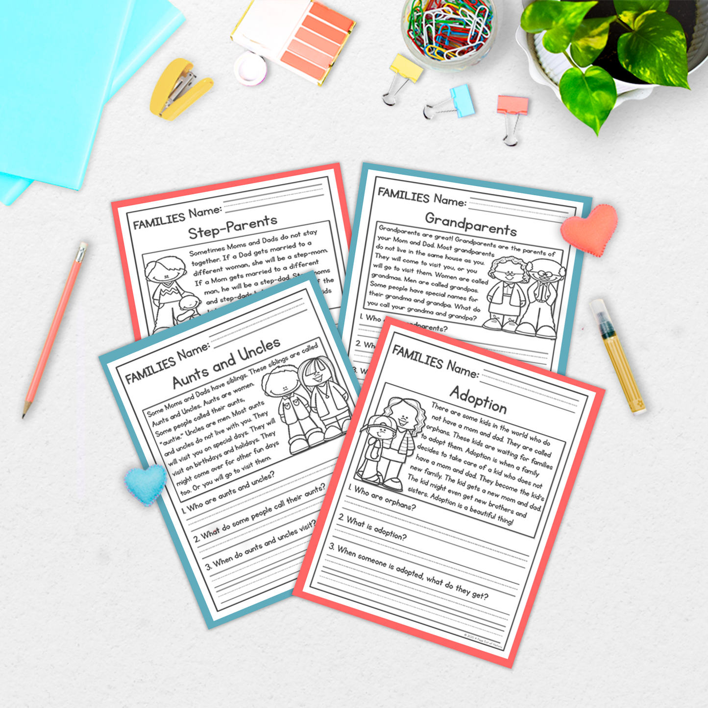 Families Reading Comprehension Passages + Questions