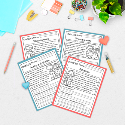 Families Reading Comprehension Passages + Questions