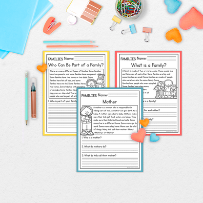 Families Reading Comprehension Passages + Questions