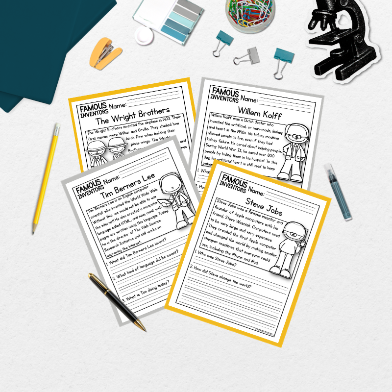 Famous Inventors Reading Comprehension Passages + Questions
