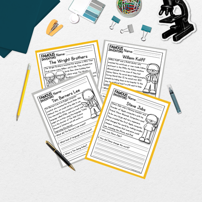 Famous Inventors Reading Comprehension Passages + Questions