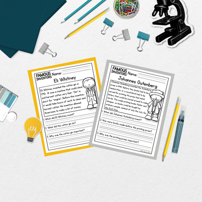 Famous Inventors Reading Comprehension Passages + Questions